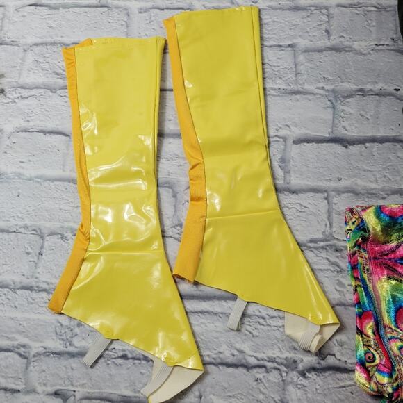 Charades Mod Go Go Flower Power Velour Dress Shiny Yellow Boots & Hat Costume XL - Picture 10 of 15